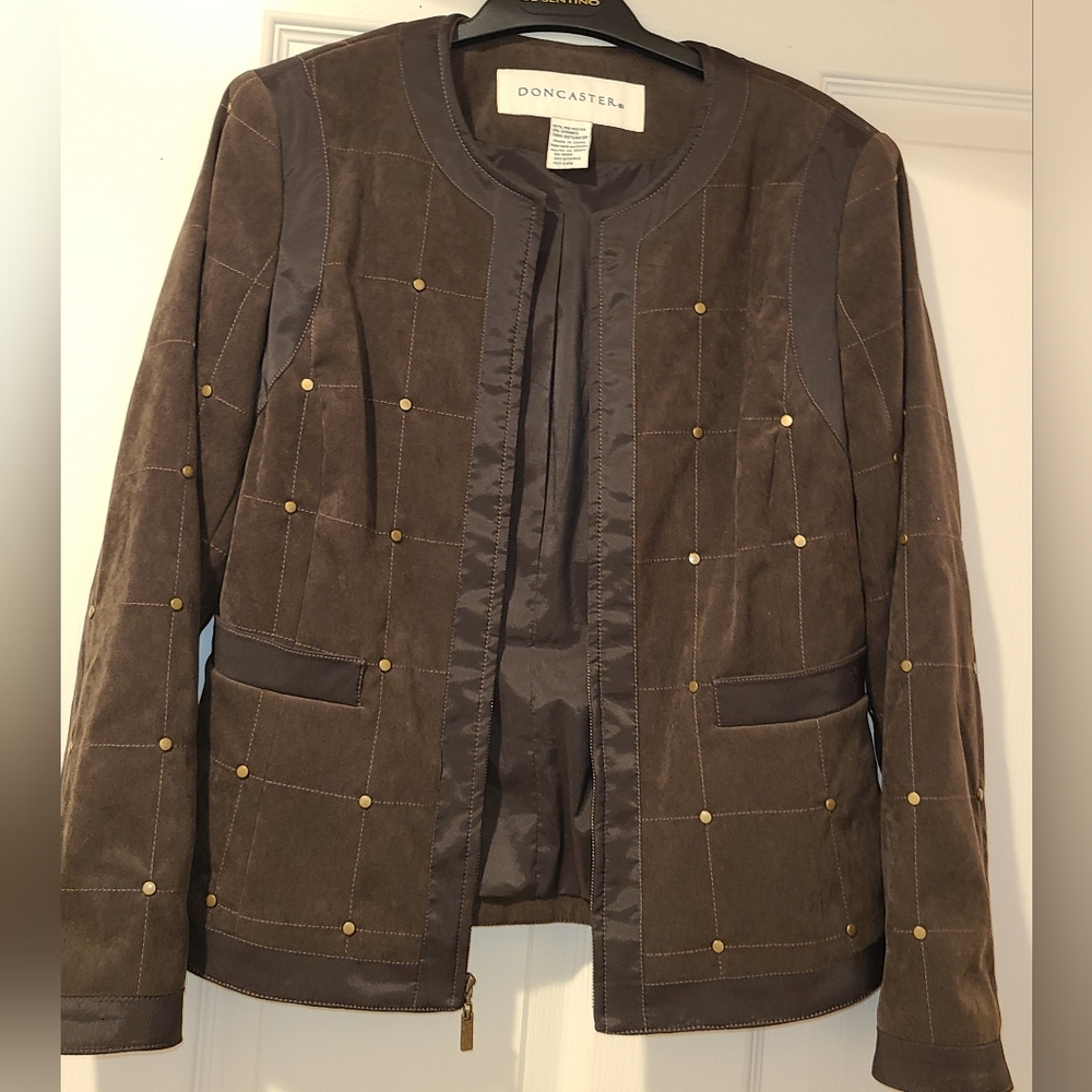 Doncaster Chocolate Brown SOFT Quilted Zip Blazer Jacket Chic - Picture 2 of 16